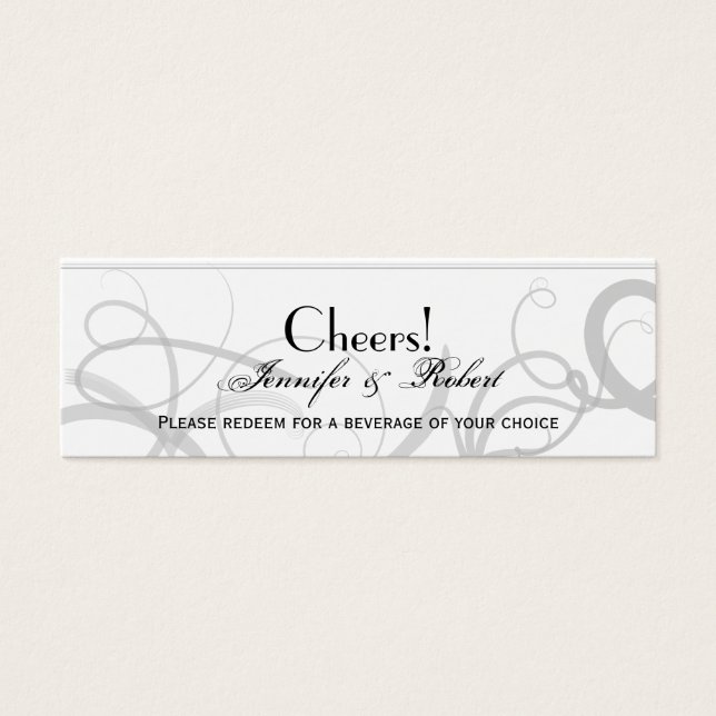 Grace: Dramatic Swirls Grey Wedding Drink Ticket (Front)