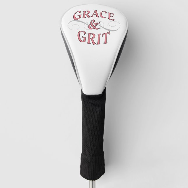 Grace & Grit in Pink and Grey Golf Head Cover (Front)