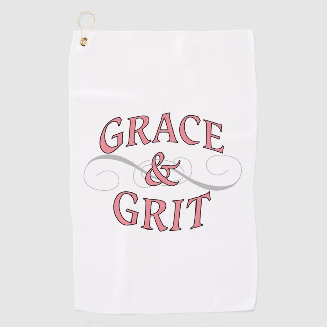 Grace & Grit in Pink and Grey Golf Towel (Front)