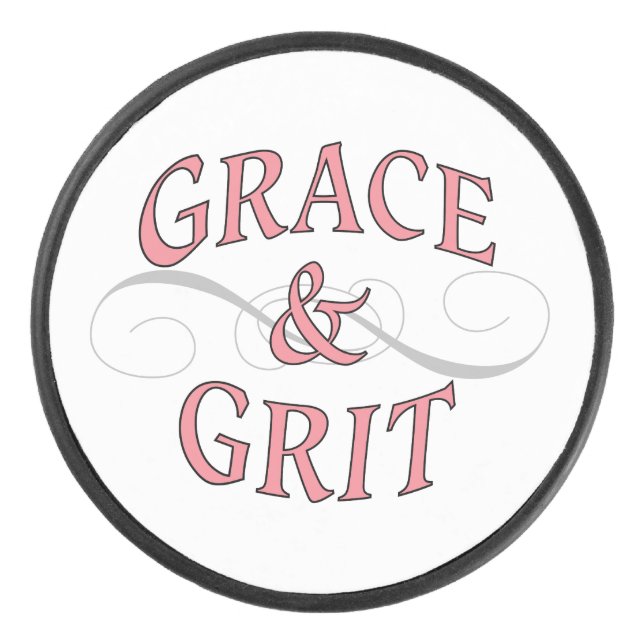 Grace & Grit in Pink and Grey Hockey Puck (Front)