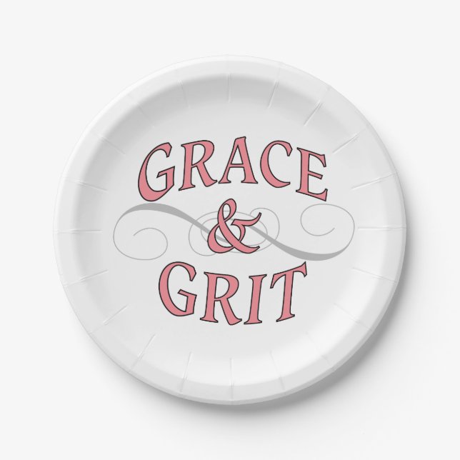 Grace & Grit in Pink and Grey Paper Plate (Front)