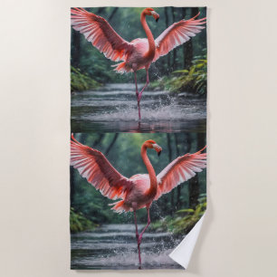 Grace in Flight: The Pink Flamingos Riverdance Beach Towel