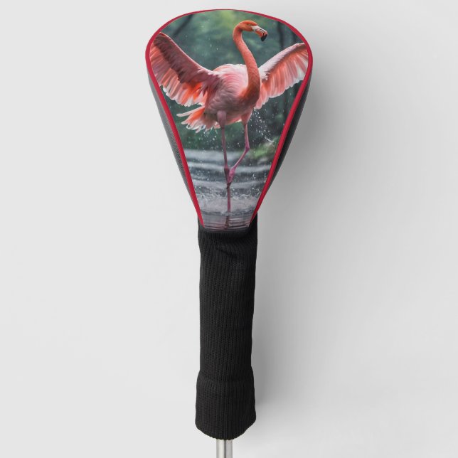 Grace in Flight: The Pink Flamingos Riverdance Golf Head Cover (Front)