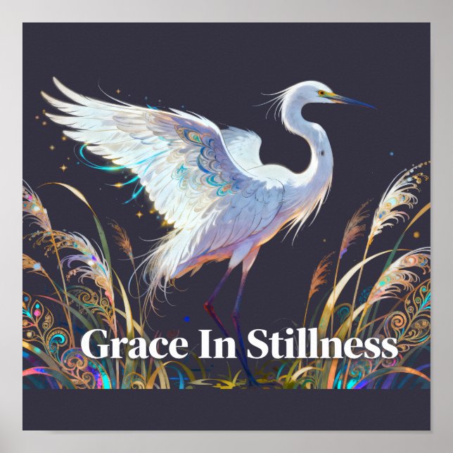 "Grace In Stillness" Fantasy Egret Poster (Front)