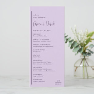Grace Lilac Modern Wedding Programme