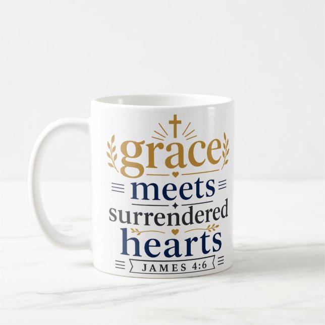 Grace Meets Surrendered Hearts Scripture Quote Coffee Mug (Left)