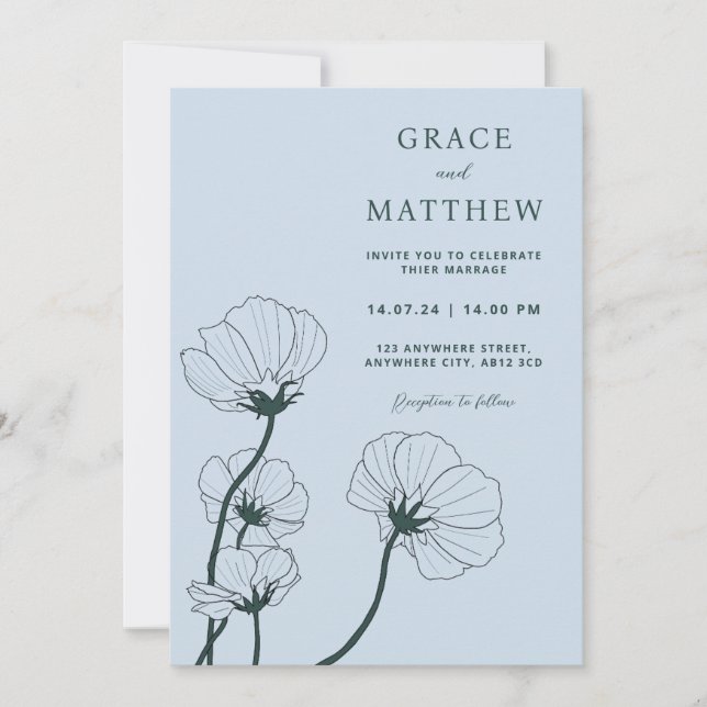GRACE Modern Botanical Mist Wedding Invitation (Front)