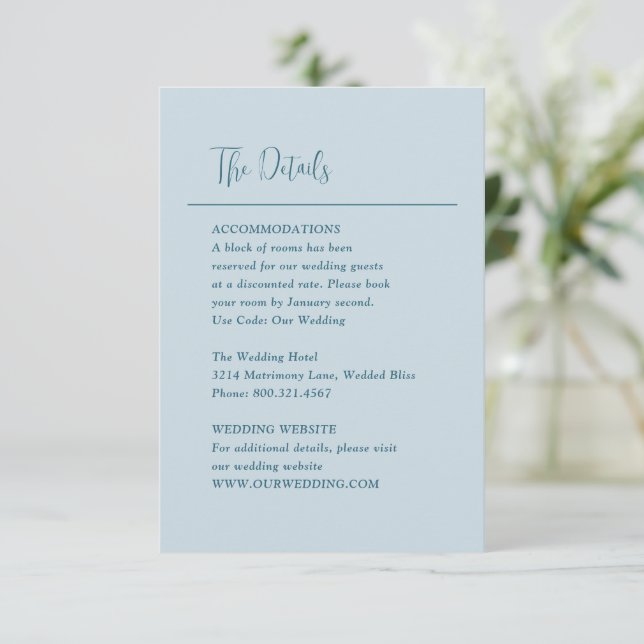 Grace Muted Blue Modern Wedding Enclosure Card (Standing Front)