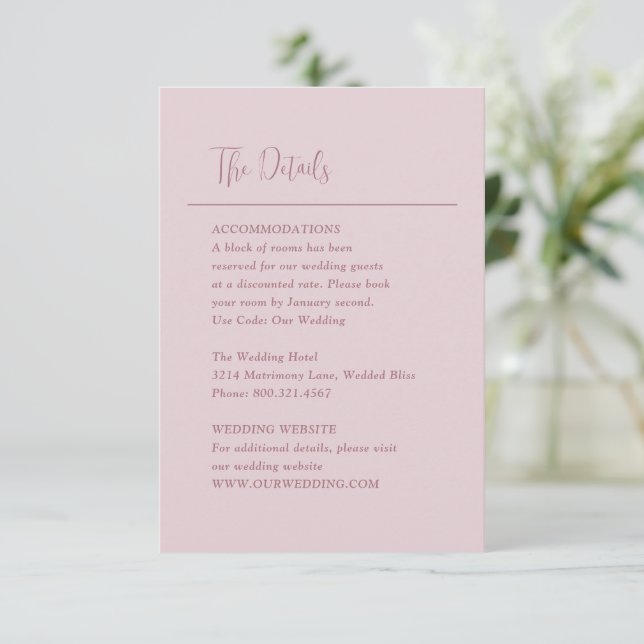 Grace Muted Pink Modern Wedding Enclosure Card (Standing Front)