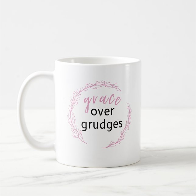 Grace Over Grudges Inspirational Quote Coffee Mug (Left)