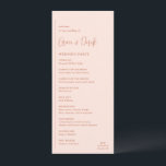 Grace Peach Modern Wedding Programme<br><div class="desc">Modern wedding program featuring a simple and minimal geometric design with a vertical line along the left side with your details in left alignment. Your names are in a handwriting script for an elegant touch. In the bottom right corner is your two initial monogram over a small horizontal line. The...</div>