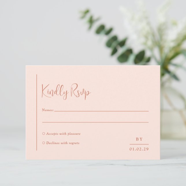 Grace Peach Modern Wedding RSVP Card (Standing Front)