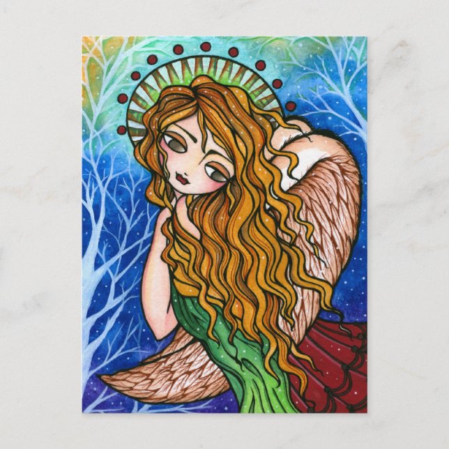 Grace Primitive Angel Folk Art Christmas Postcard (Front)