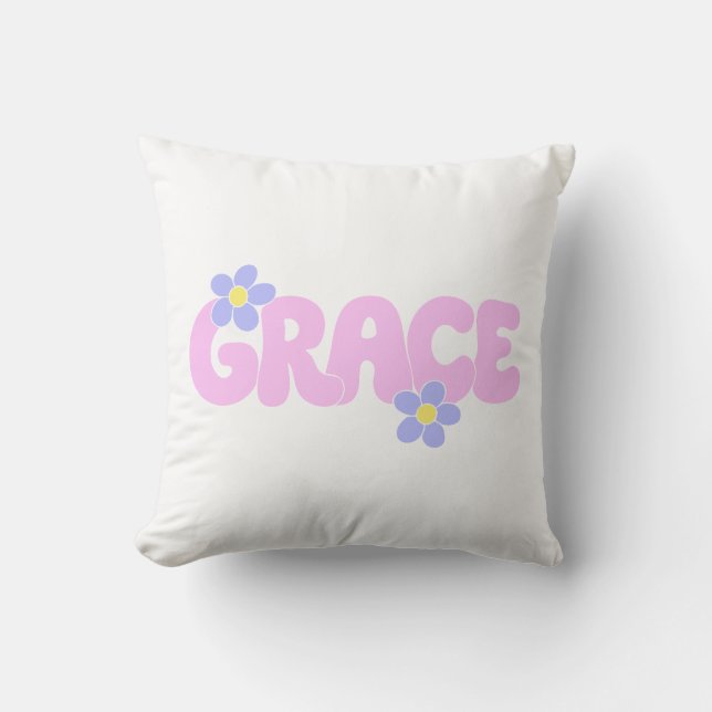 Grace Retro Groovy Flower Power Aesthetic Text Cushion (Front)