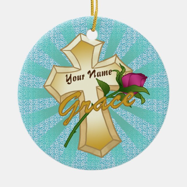 Grace Rose Christian Cross Ornament  (Front)