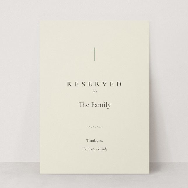 Grace Sage Christian Cross Reserved Seating Sign (Grace | Sage - Reserved Seating Card)