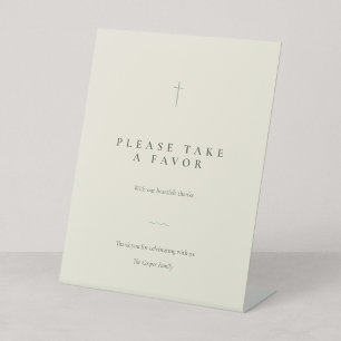 Grace Sage Minimal Christian Cross Favour Table Pedestal Sign