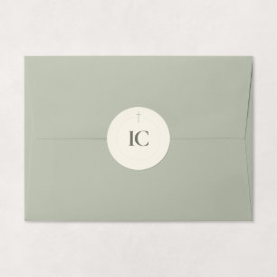 Grace Sage Monogram Cross Classic Round Sticker