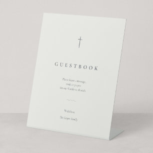 Grace Stone Minimal Christian Cross Guest Book Pedestal Sign