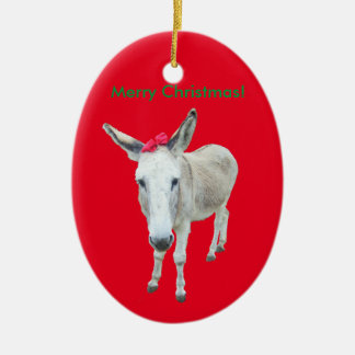 Grace the Donkey with a Red Bow Ceramic Tree Decoration
