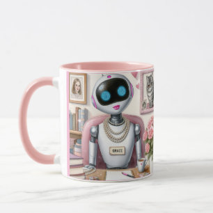 Grace the Robot – Sparkle and Syntax at Her Desk Mug