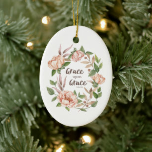 Grace Upon Grace - John 1:16 - Floral Ceramic Tree Decoration