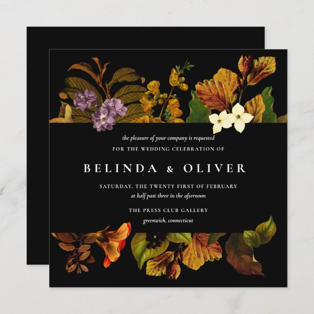 Grace Vintage Dark Square Wedding Invitations (Front/Back)