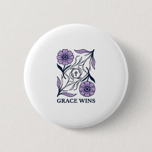 Grace Wins Floral Christian Vintage Engraving Tee_ 6 Cm Round Badge
