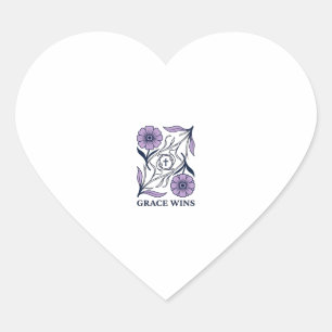 Grace Wins Floral Christian Vintage Engraving Tee_ Heart Sticker