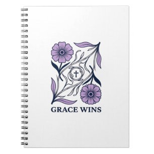 Grace Wins Floral Christian Vintage Engraving Tee_ Notebook