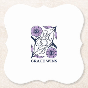 Grace Wins Floral Christian Vintage Engraving Tee_ Paper Coaster