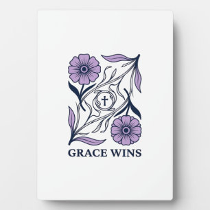 Grace Wins Floral Christian Vintage Engraving Tee_ Plaque