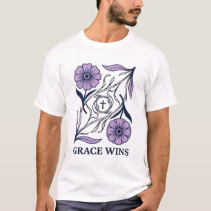 Grace Wins Floral Christian Vintage Engraving Tee_ T-Shirt