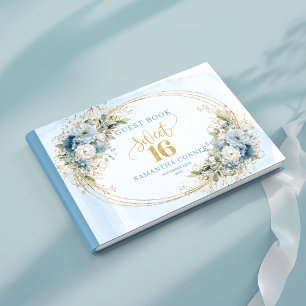 Gracefilled Dusty Blue Floral Sweet 16 Guest Book
