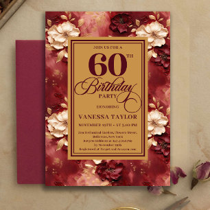 Graceful 60 Birthday Merlot Blush Gold Invitation