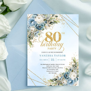 Graceful 80th Birthday Invite Bohemian Flowers