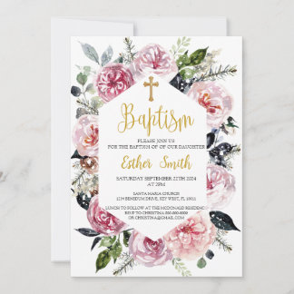 Graceful and Beautiful Elegant Floral Baptism Invitation