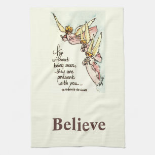 Graceful Angels Bring Comfort saying watercolor  Tea Towel