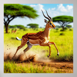 Graceful Antelope Leaping in a African Savannah Poster