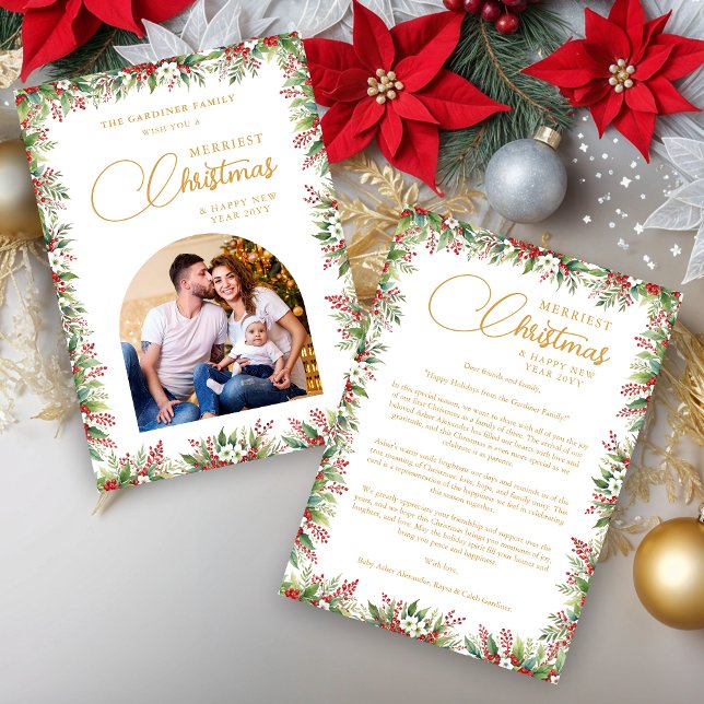 Graceful Arch Photo Elegant Calligraphy  Holiday Card (Graceful Dome Arch Photo Elegant Calligraphy Merriest Christmas Holidays Cards. )