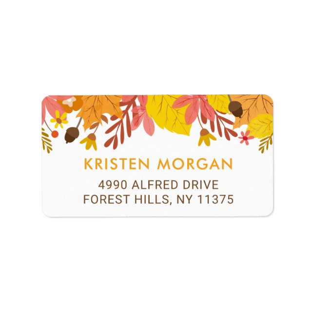 Graceful Autumn Fall Leaves Label (Front)