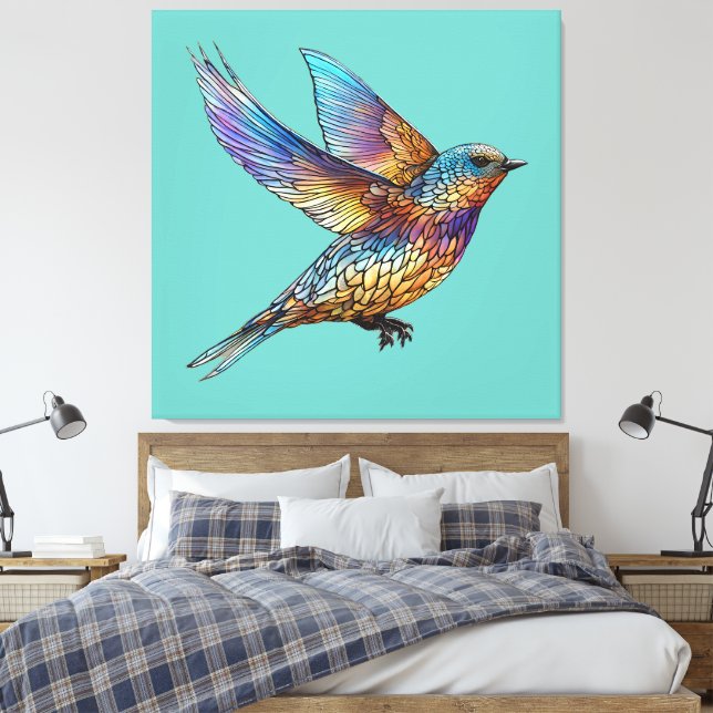 "Graceful Aviator" Multi-coloured Swift Bird Canvas Print (Insitu(Bedroom))