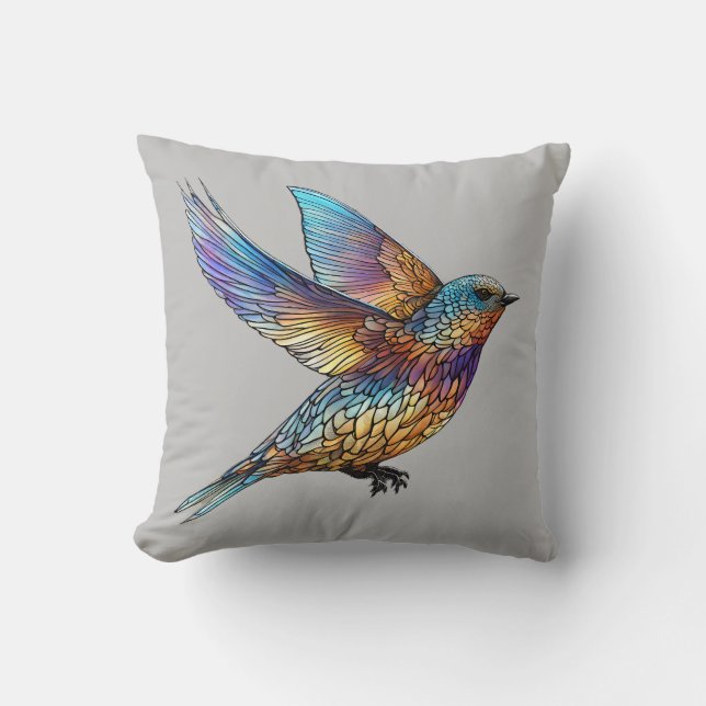 "Graceful Aviator" Multi-coloured Swift Bird Cushion (Front)