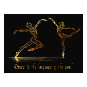 Graceful Ballet Dancers in elegant golden Line Art Photo Print