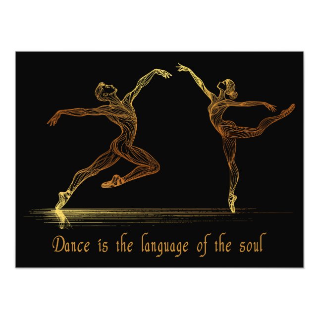Graceful Ballet Dancers in elegant golden Line Art Photo Print (Front)