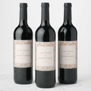 Graceful Beige Floral Pattern Wine Label