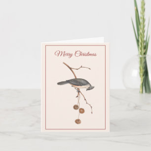 Graceful Bird on a Branch Pink Christmas Holiday Card