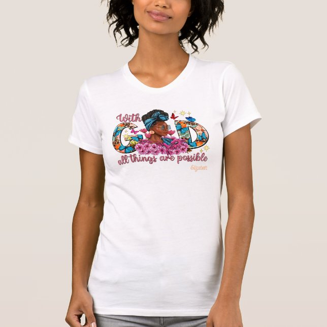 Graceful Black Woman with Spiritual Inspiration T-Shirt (Front)