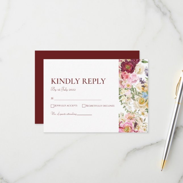 GRACEFUL Blooms Wedding RSVP Card (Front/Back In Situ)