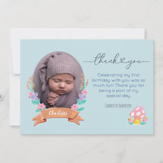 Graceful Blossoms Floral blue photo message Thank You Card